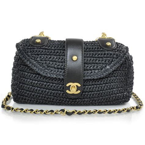 chanel straw bag black|chanel straw tote bag.